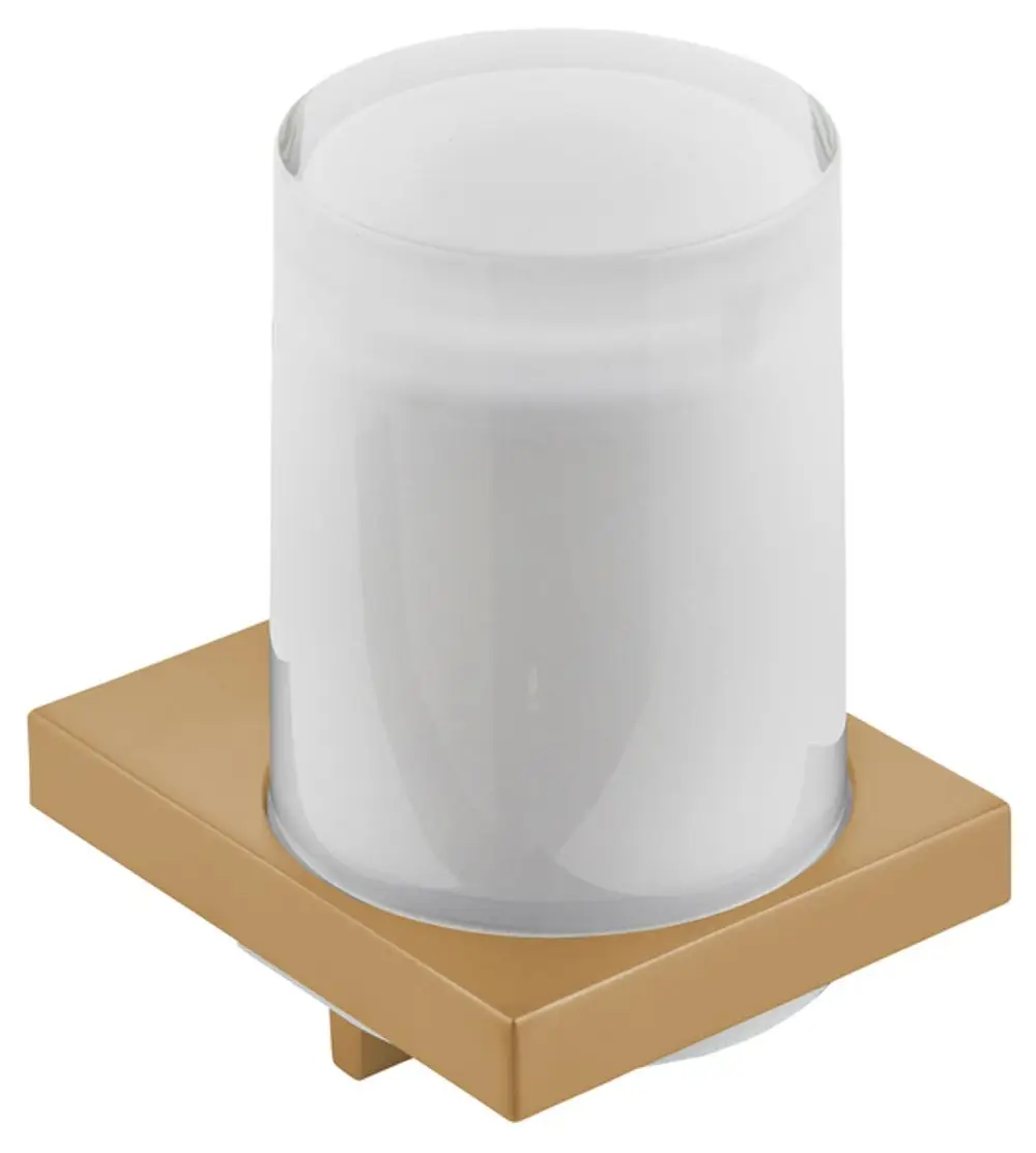 Transparenter Lotionenspender aus Glas auf quadratischer bronze-bürsteter Basis von Keuco, geeignet für Badezimmer oder Waschtische.